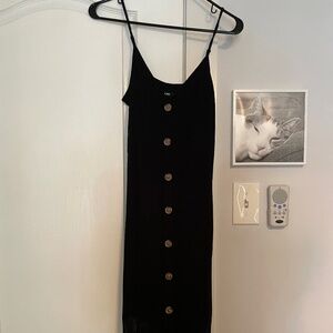 Express button black ribbed dress